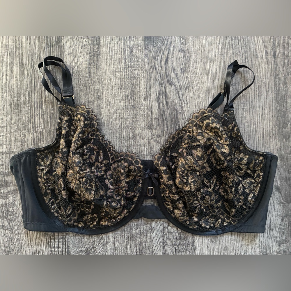 Cacique Underwire Bra Black Gold Lace 46DDD